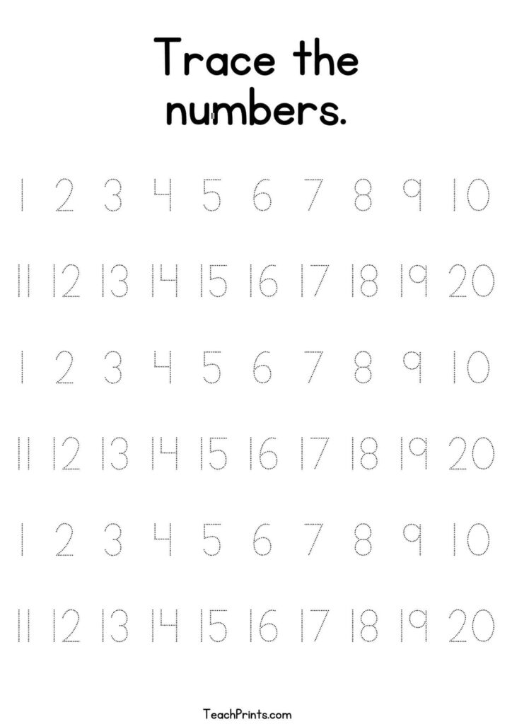 Free Printable Tracing Worksheets For Preschool – Tracing Numbers 1 to 20 Free Printable Tracing Worksheets For Preschool featuring numbers 1 to 20 for tracing practice