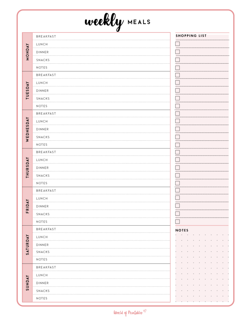 Free printable weekly meal planner with grocery list – Artofit