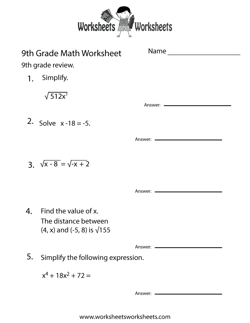 Free Printable Worksheets For 9th Graders - Free Printable Ninth Grade Math Practice Worksheet