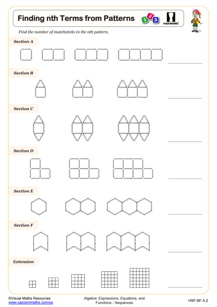 Free Printable Worksheets For Algebra – Finding nth Terms Patterns Free Printable Worksheets For Algebra featuring nth terms patterns exercises