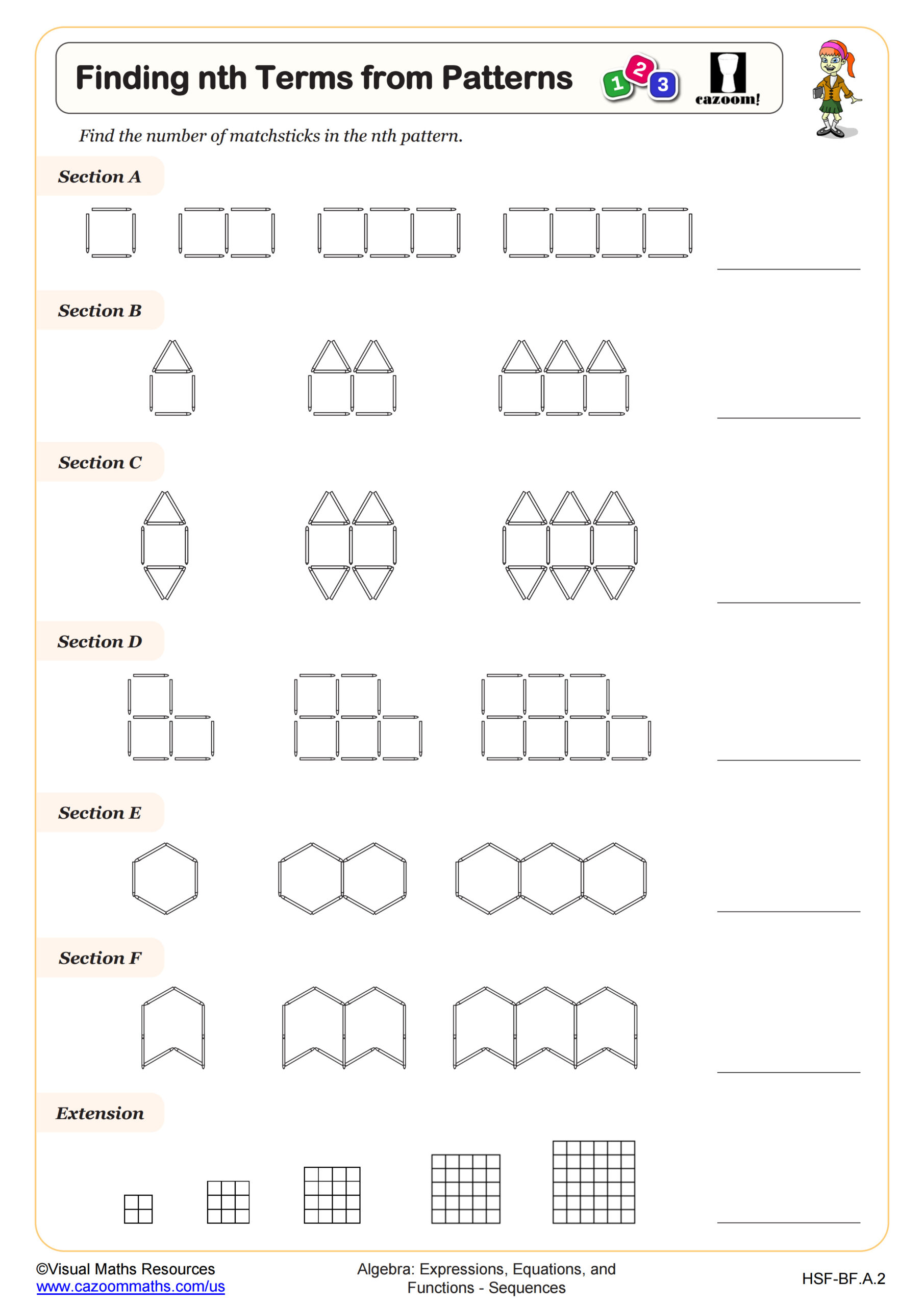 Free Printable Worksheets For Algebra featuring nth terms patterns exercises