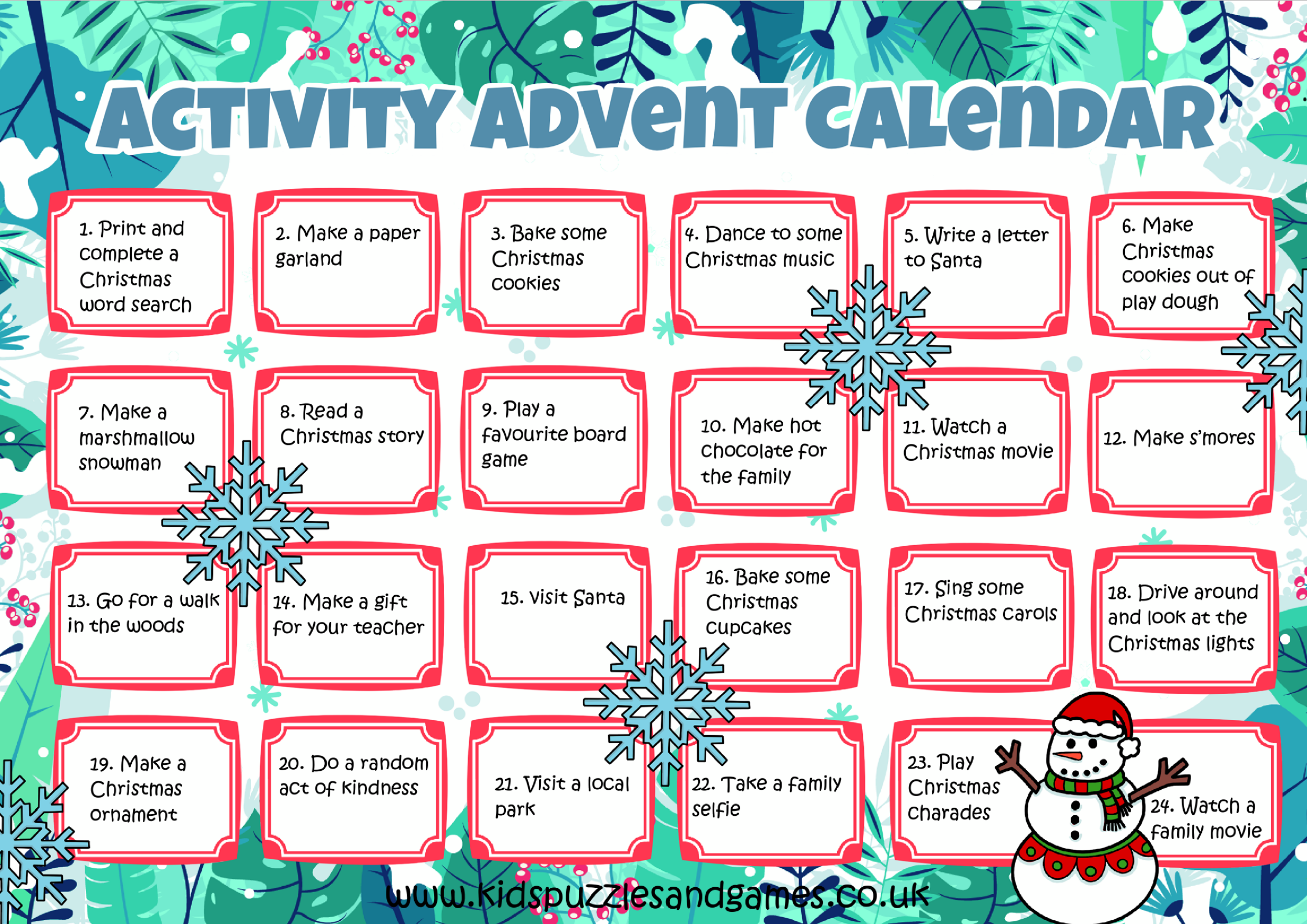 Free Printables For Advent Calendars featuring fun activities for each day leading up to Christmas