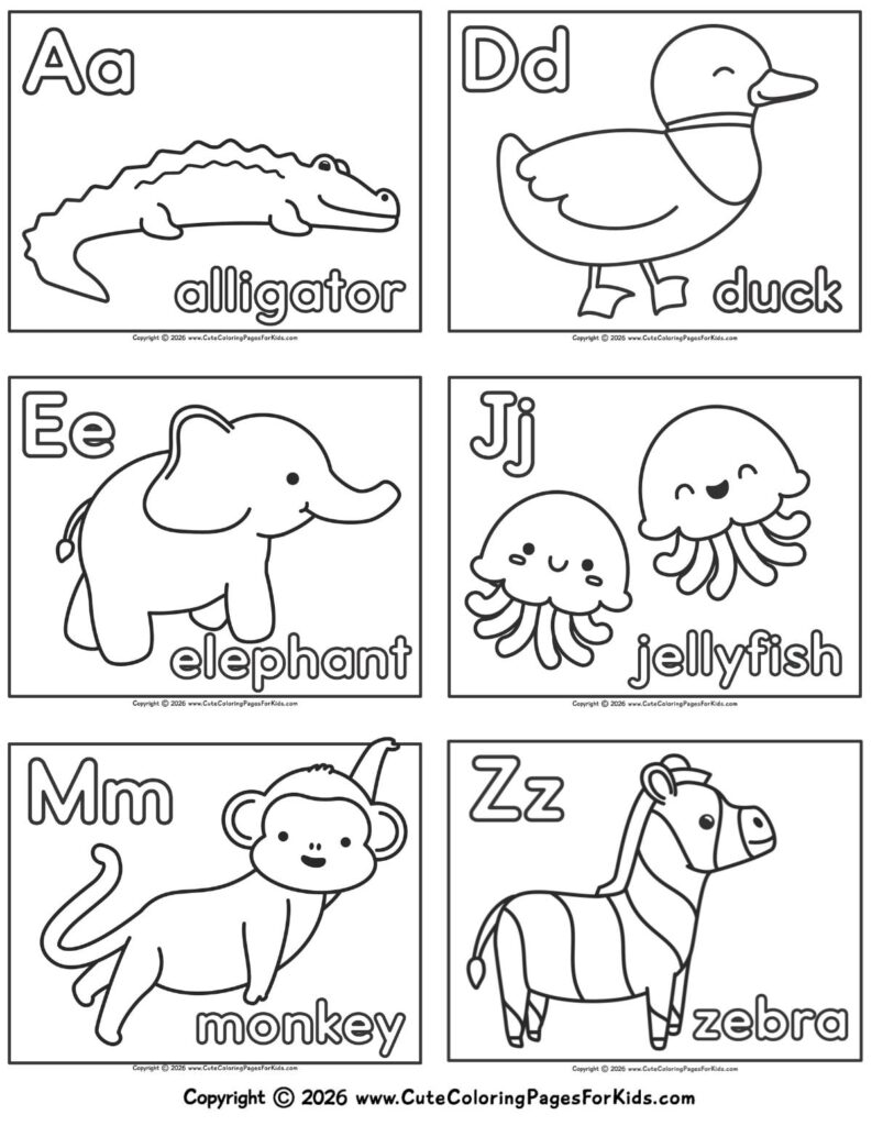 Free Printables For Pre-K: Alphabet Coloring Pages Free Printables For Pre-K featuring alphabet coloring pages with animals and letters