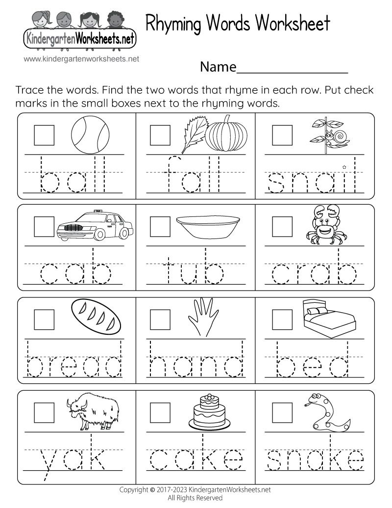 Free Rhyming Worksheets For Kindergarten - Rhyming Words Worksheet - Free Printable & PDF