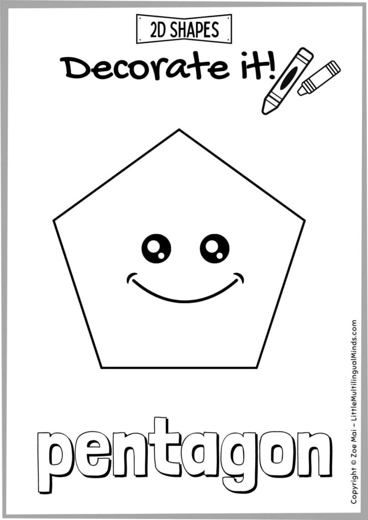 Fun and engaging free shape tracing worksheet featuring a smiling pentagon
