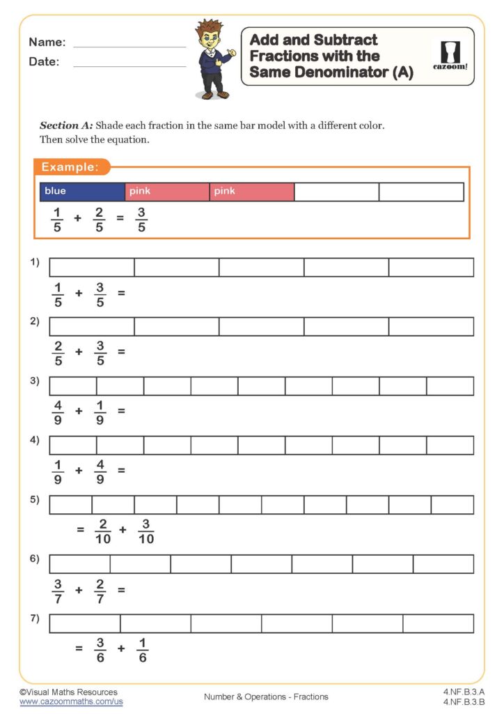 Fun Math Worksheets For 4th Grade – Add and Subtract Fractions Engaging Fun Math Worksheets For 4th Grade focusing on adding and subtracting fractions