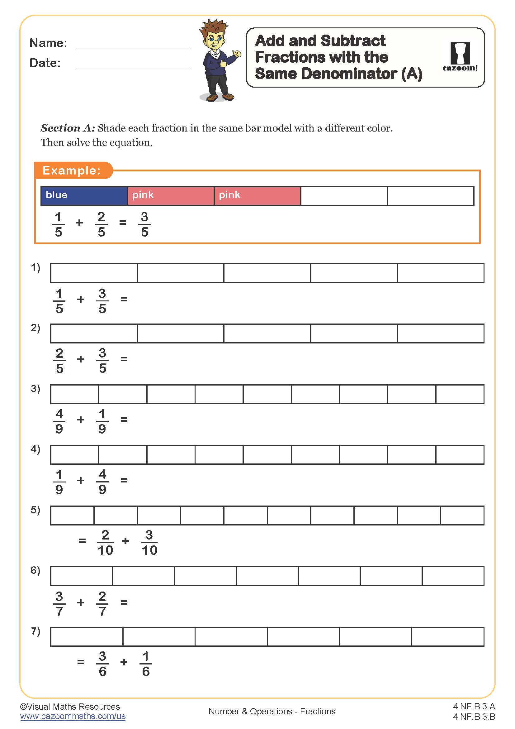 Engaging Fun Math Worksheets For 4th Grade focusing on adding and subtracting fractions