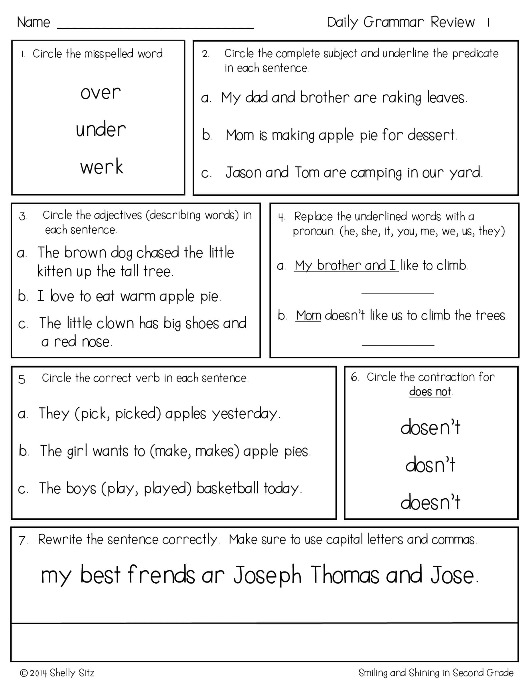 Engaging daily grammar review worksheet for Fun Worksheets For 2nd Grade students