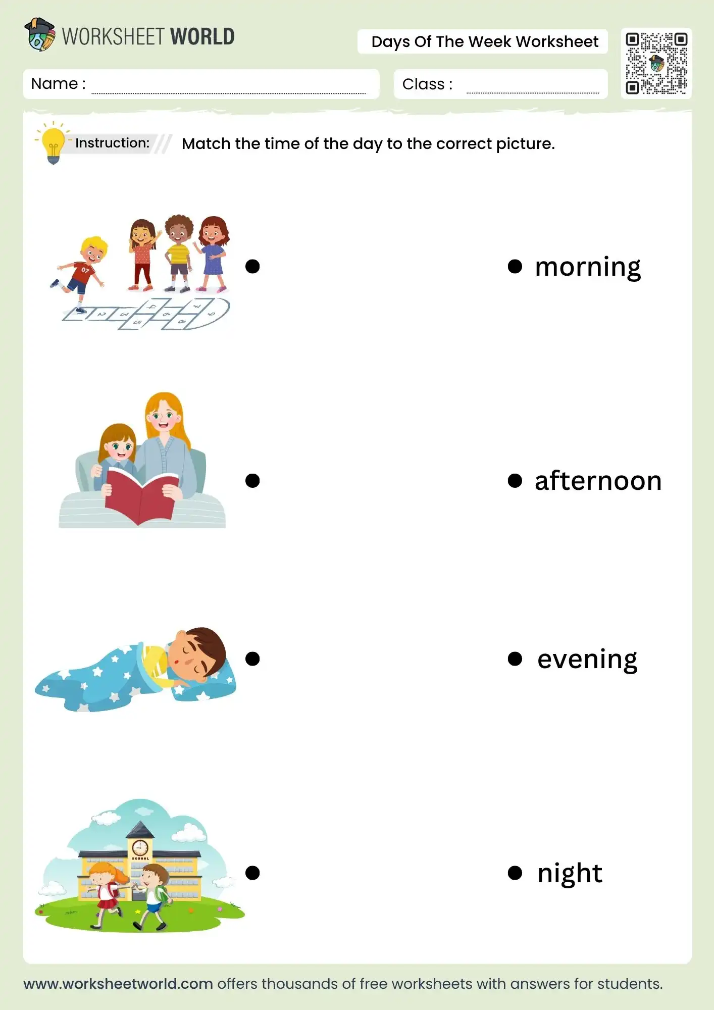 Engaging day and night worksheet for Fun Worksheets For 4th Graders, featuring matching activities