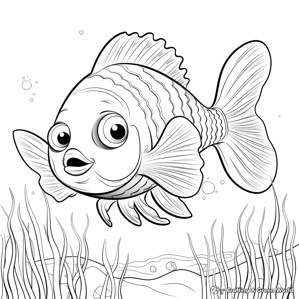 Funny Animal Coloring Page A cute fish with a funny expression, ready for coloring fun