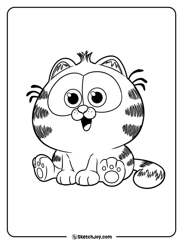 Cute Garfield coloring page with a playful expression, perfect for kids