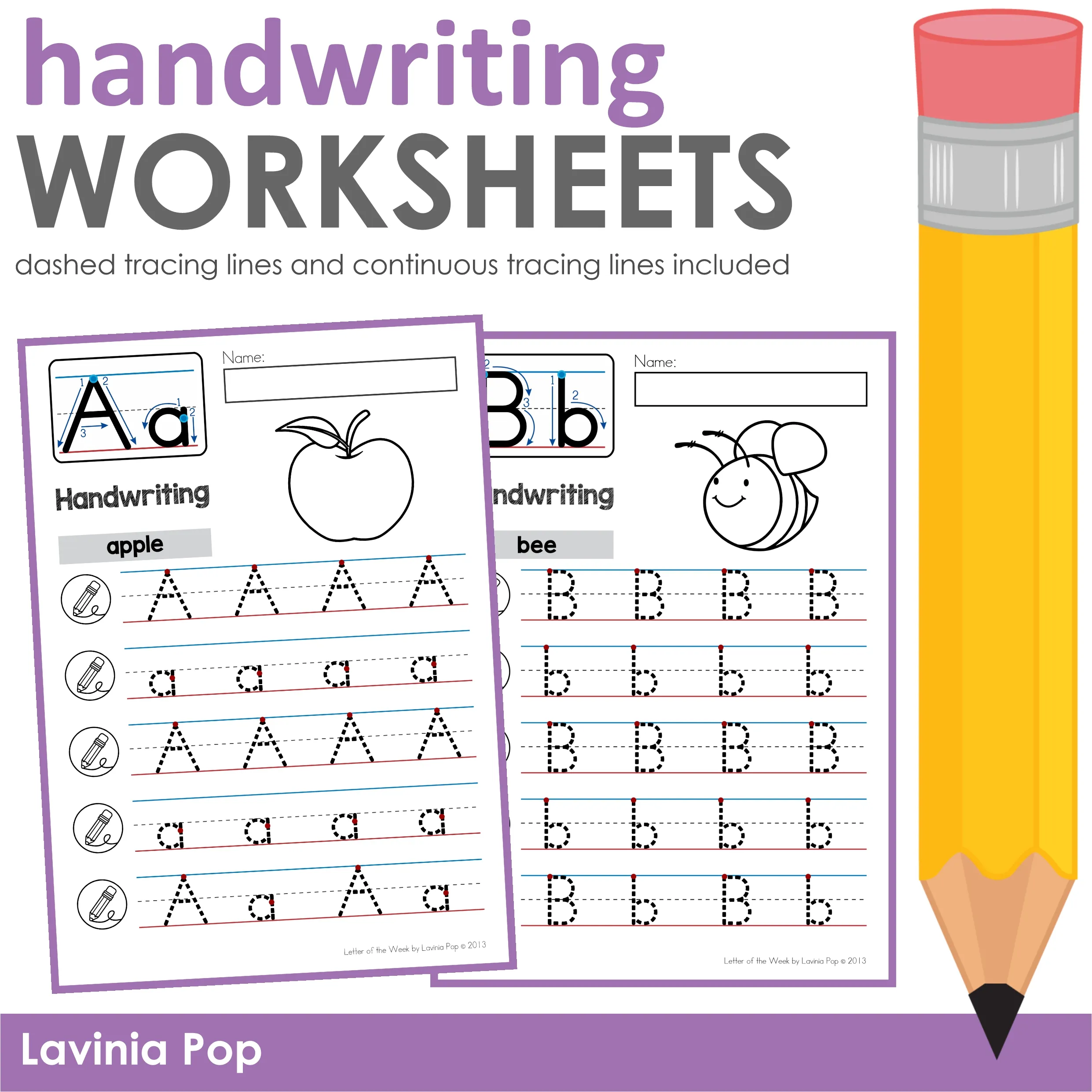 Free printable Handwriting Practice Pages For Kindergarten featuring alphabet tracing for upper and lower case letters