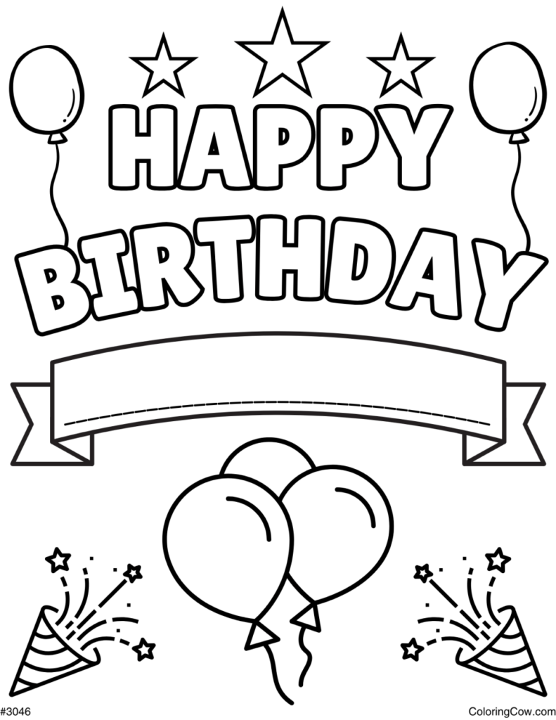 Happy birthday coloring page with balloons and party hat free printable … Happy birthday coloring page with balloons and party hat free printable ...