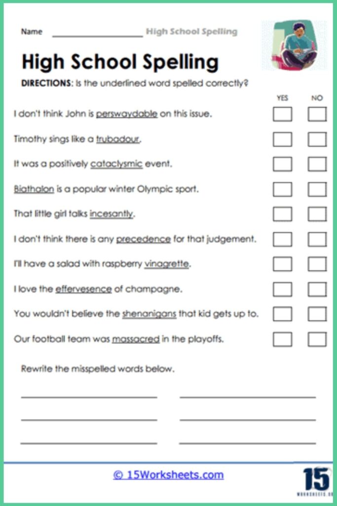 High School Spelling Worksheets in 2025 | Spelling worksheets ...