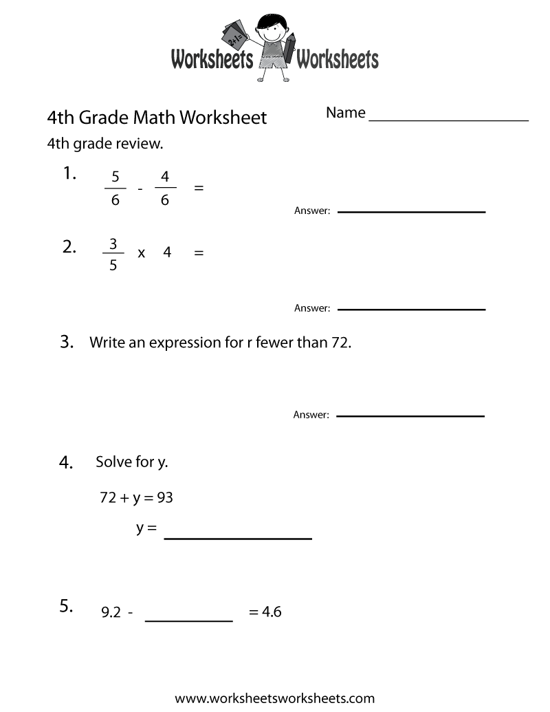 Homework Sheets For 4th Graders - Fourth Grade Math Practice Worksheet | Worksheets Worksheets