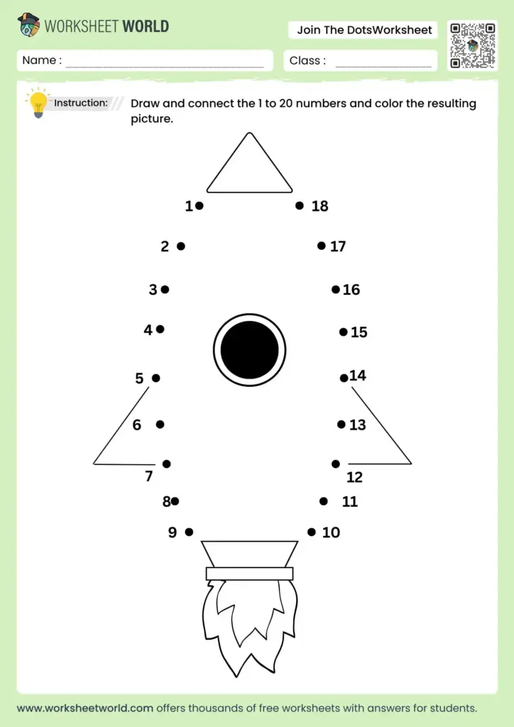 Join the dots 1 to 20 worksheet with a simple triangle design for kids