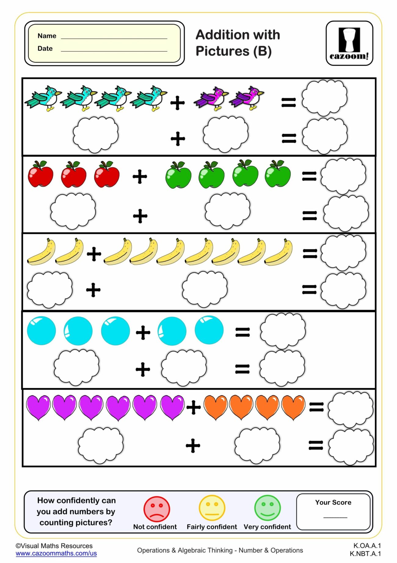 Kindergarten Adding With Pictures Worksheets - Free Preschool & Kindergarten Addition Worksheets - Printable ...