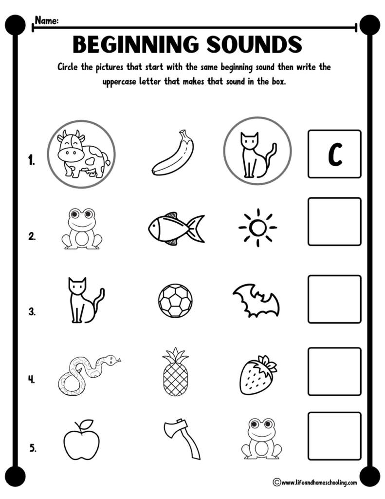 Kindergarten Beginning Sound Worksheet - Worksheets Library