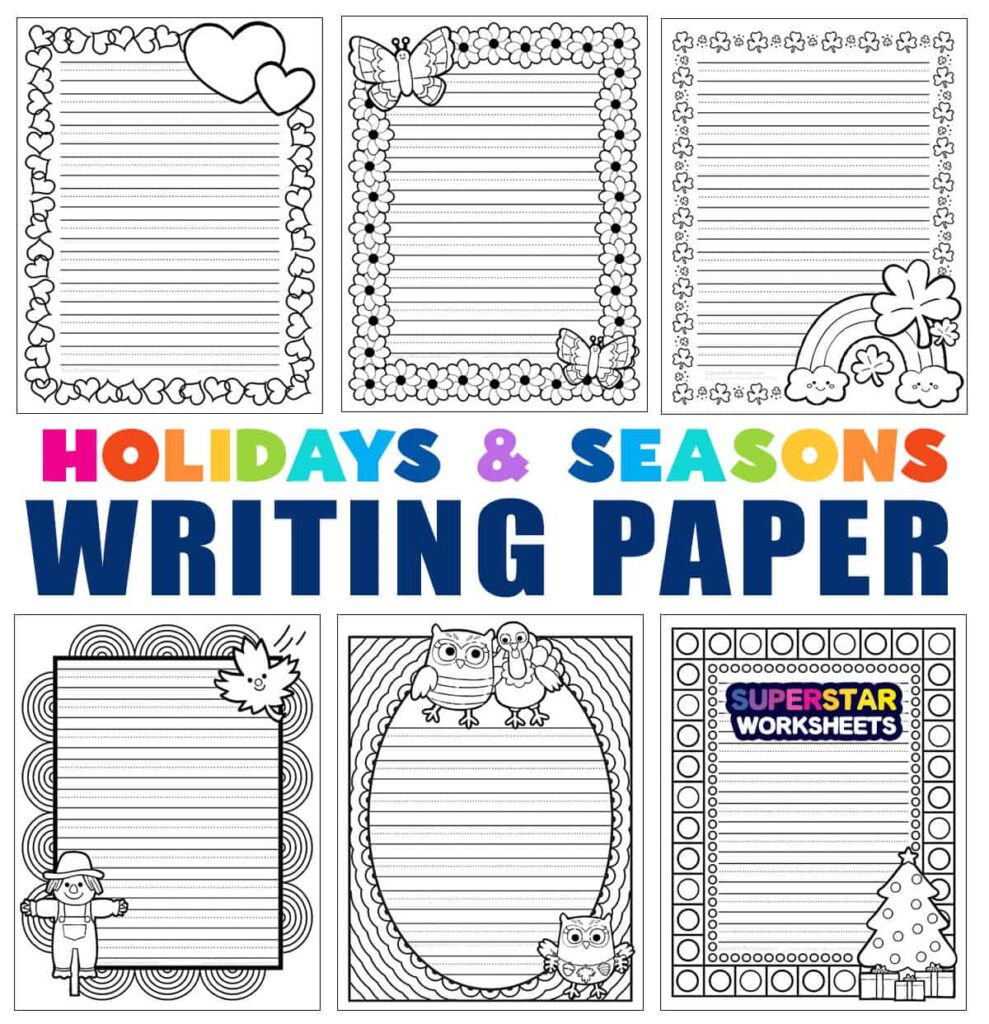 Colorful Kindergarten Writing Paper Collection Collection of colorful kindergarten writing paper with fun borders and designs