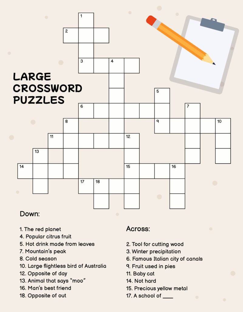Large Print Printable Crossword Puzzles