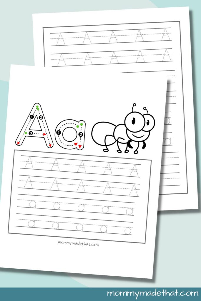 Letter A Tracing Worksheet – Free Printable Template Letter A tracing worksheet with dotted lines and an ant illustration for kids
