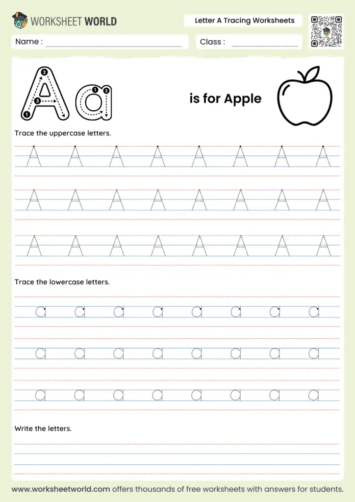 Interactive letter A tracing worksheets designed for preschool children