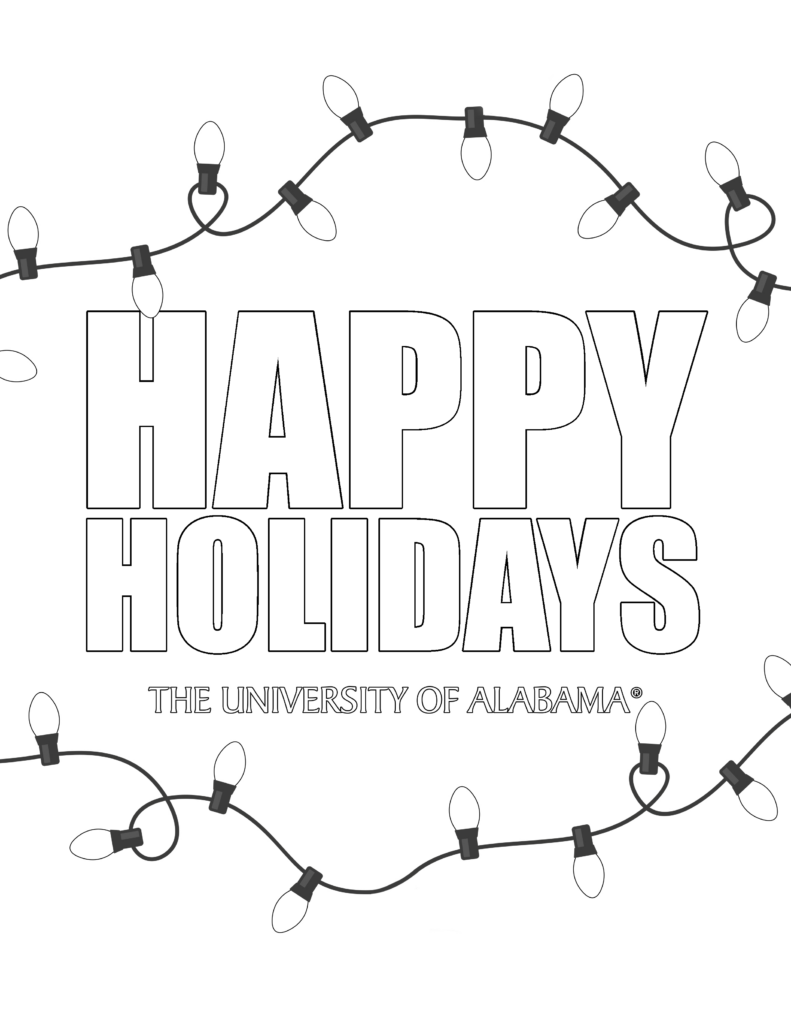 Happy Holidays Lights Coloring Page Bright holiday lights with the text 'Happy Holidays' for coloring