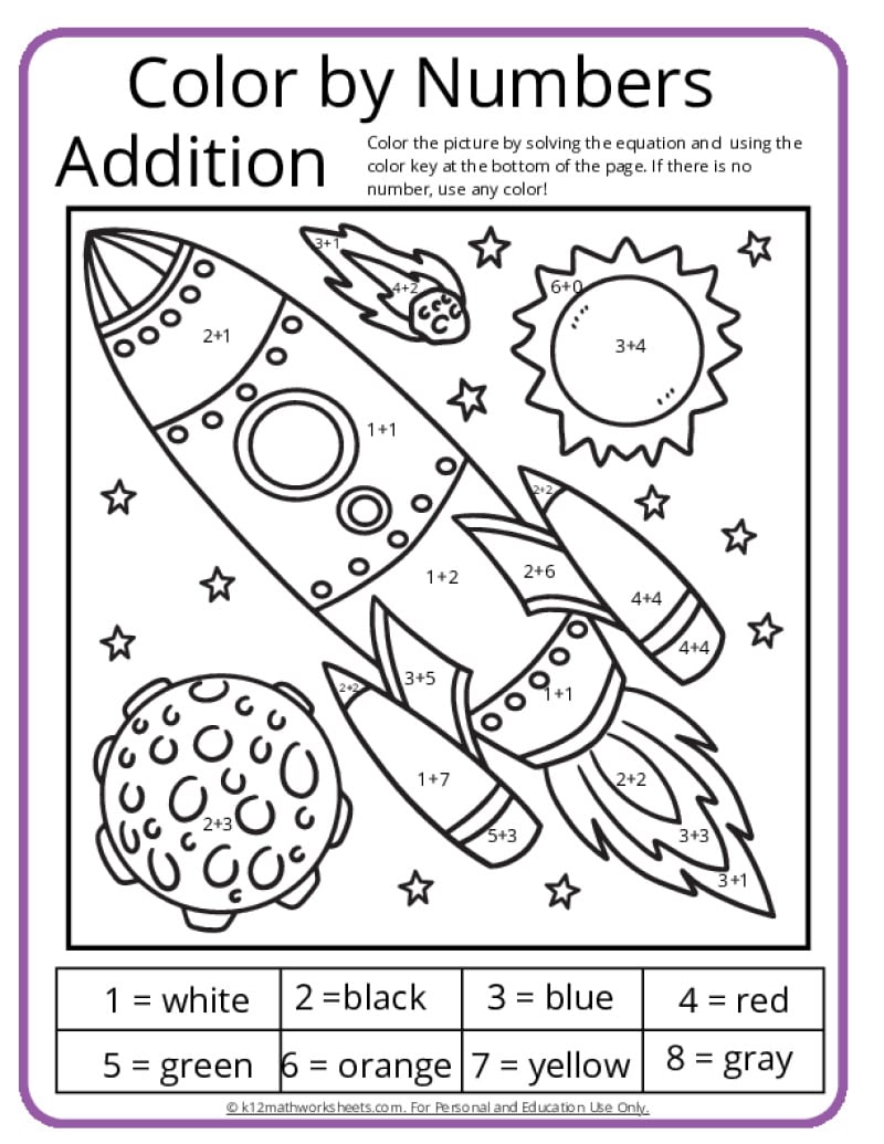 Math Color By Number Printables - Color By Number Addition Printable