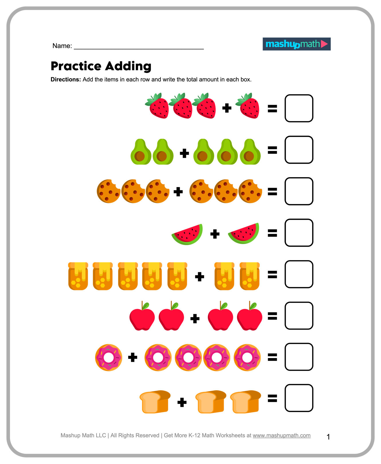 Engaging free printable math papers for 1st graders featuring addition practice with fun illustrations