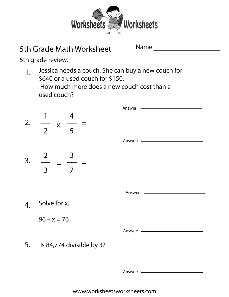 Math Papers For 5th Graders - Fifth Grade Math Practice Worksheet | Worksheets Worksheets