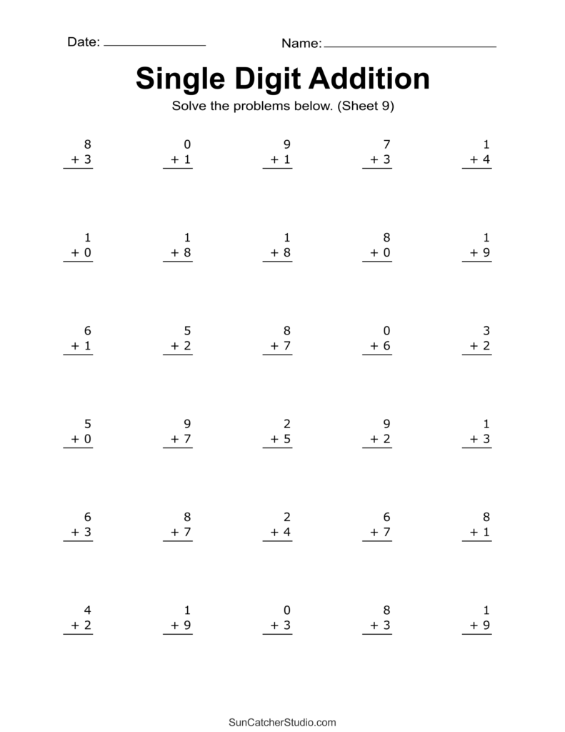 Math Work For 1st Graders – Single Digit Addition Worksheet Free printable single digit addition worksheet for Math Work For 1st Graders