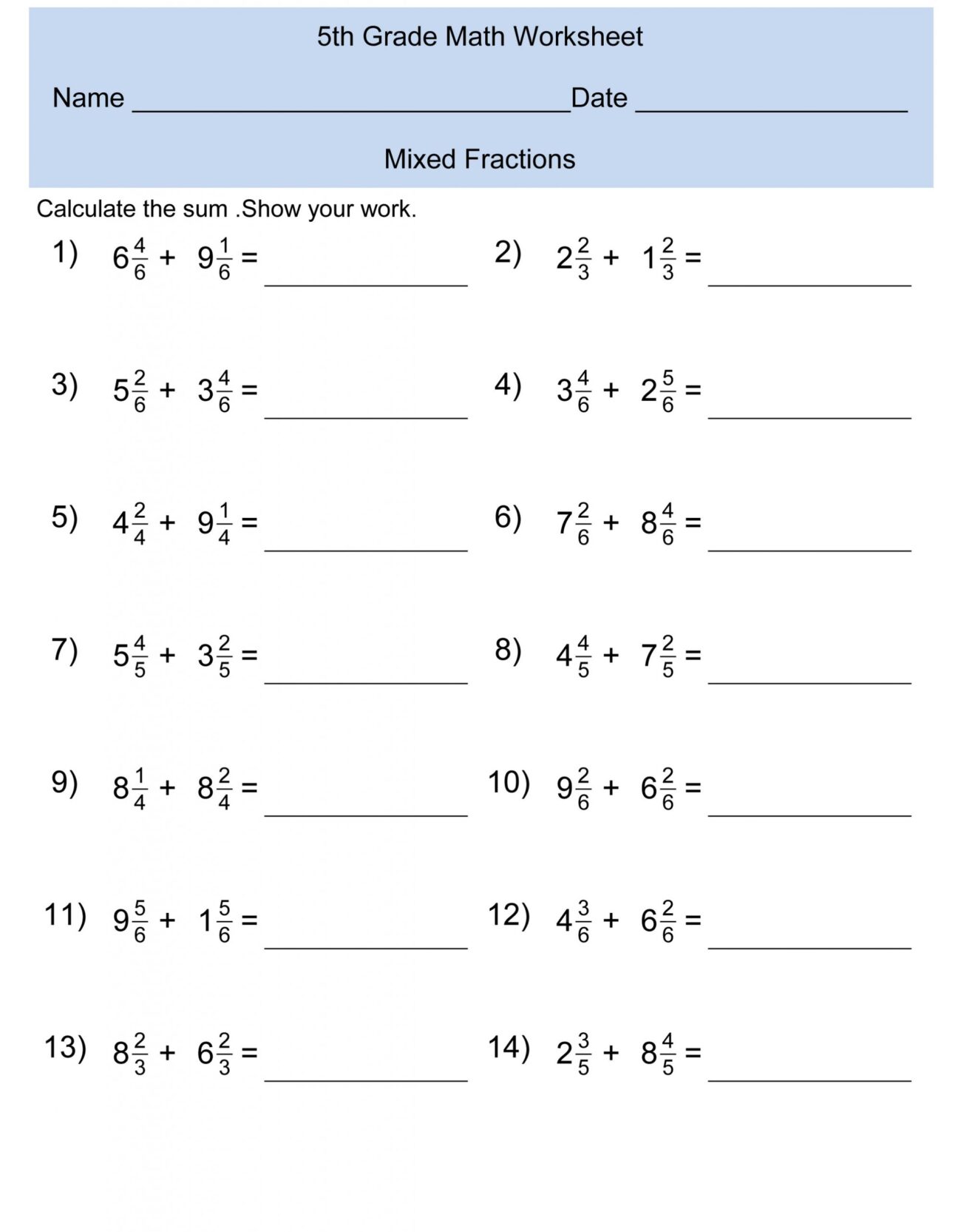 Math Worksheet For 5th Grade - Fifth Grade Math Worksheets Addition to Decimals | Learning Printable
