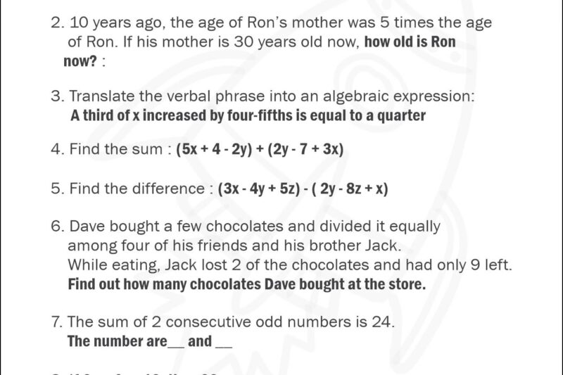Math Worksheet For 7th Grade
