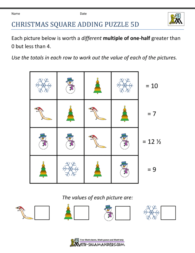 Math Worksheets For 5th Graders - Engaging Christmas-themed math worksheet for 5th graders featuring an adding puzzle