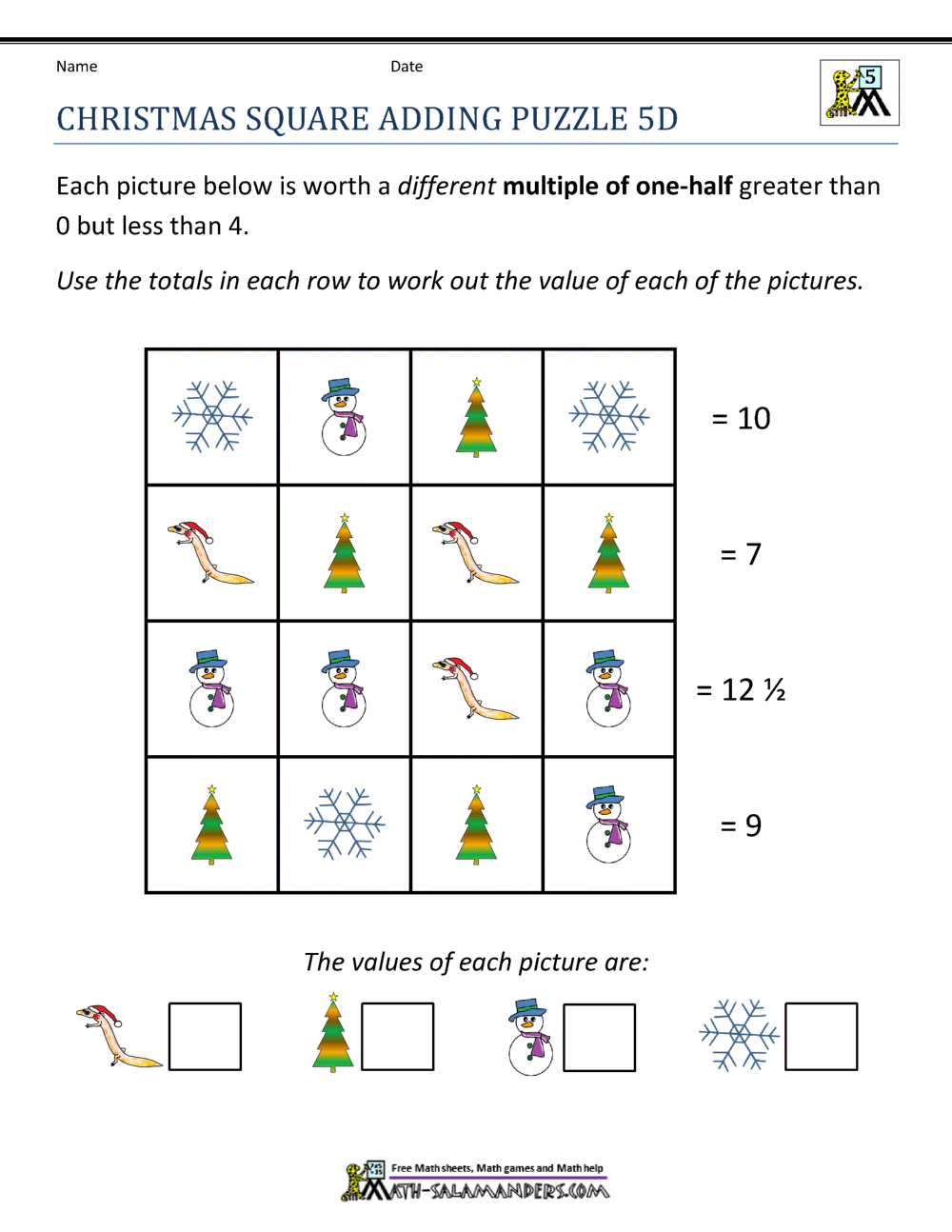 Math Worksheets For 5th Graders - Engaging Christmas-themed math worksheet for 5th graders featuring an adding puzzle