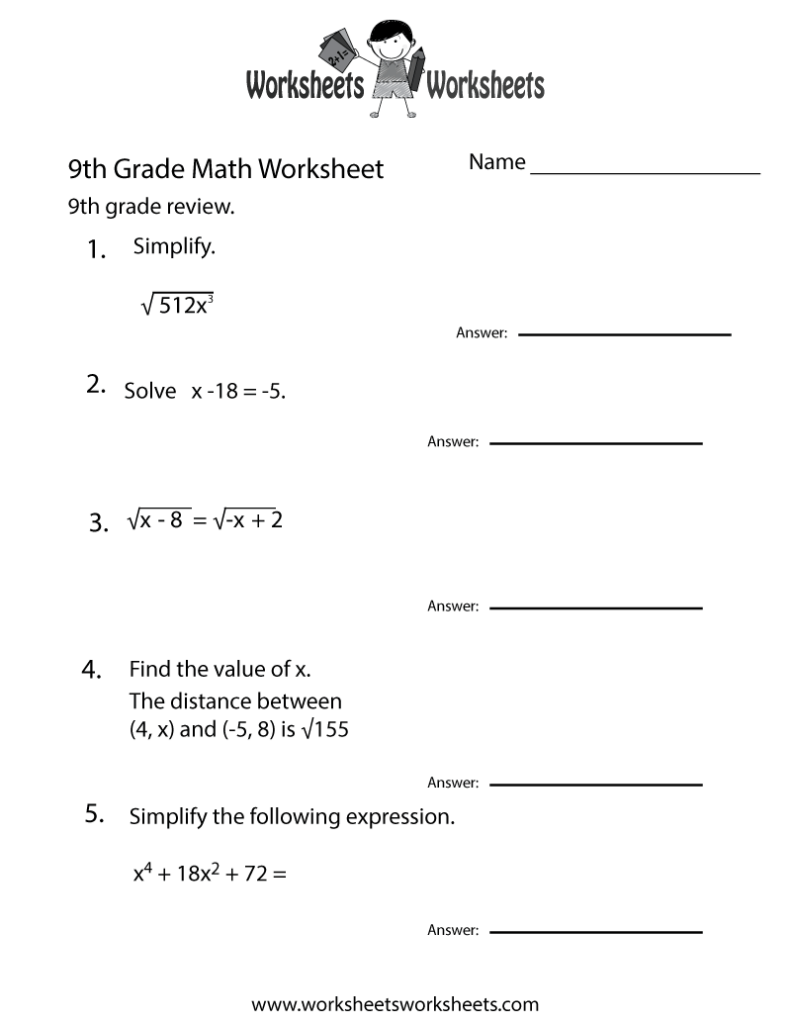 Math Worksheets For 9th Graders - Ninth Grade Math Practice Worksheet | Worksheets Worksheets