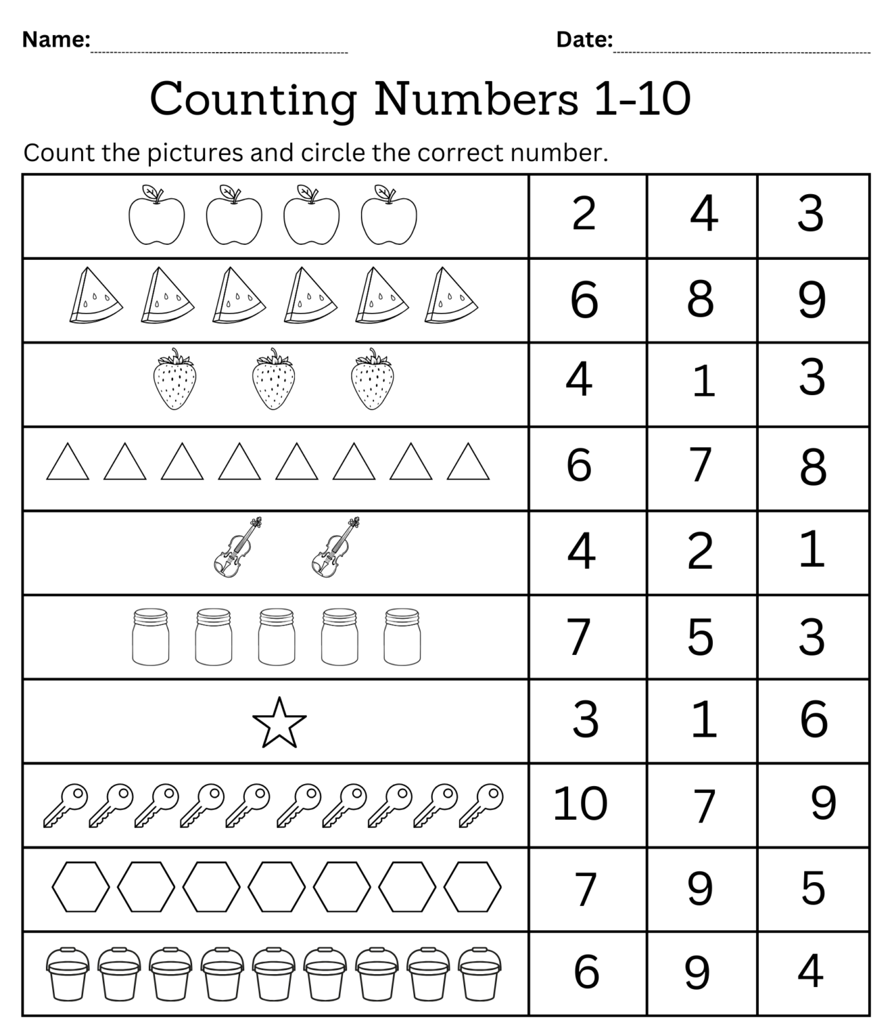 Math Worksheets For Kindergarten Counting - Counting Numbers Worksheet Kindergarten Count And Match (1 10)