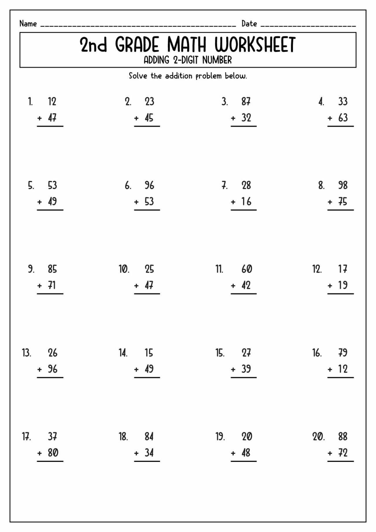 Math Worksheets To Print For 2nd Graders - 14 Math Worksheets For 2nd Graders - Free PDF at worksheeto.com ...