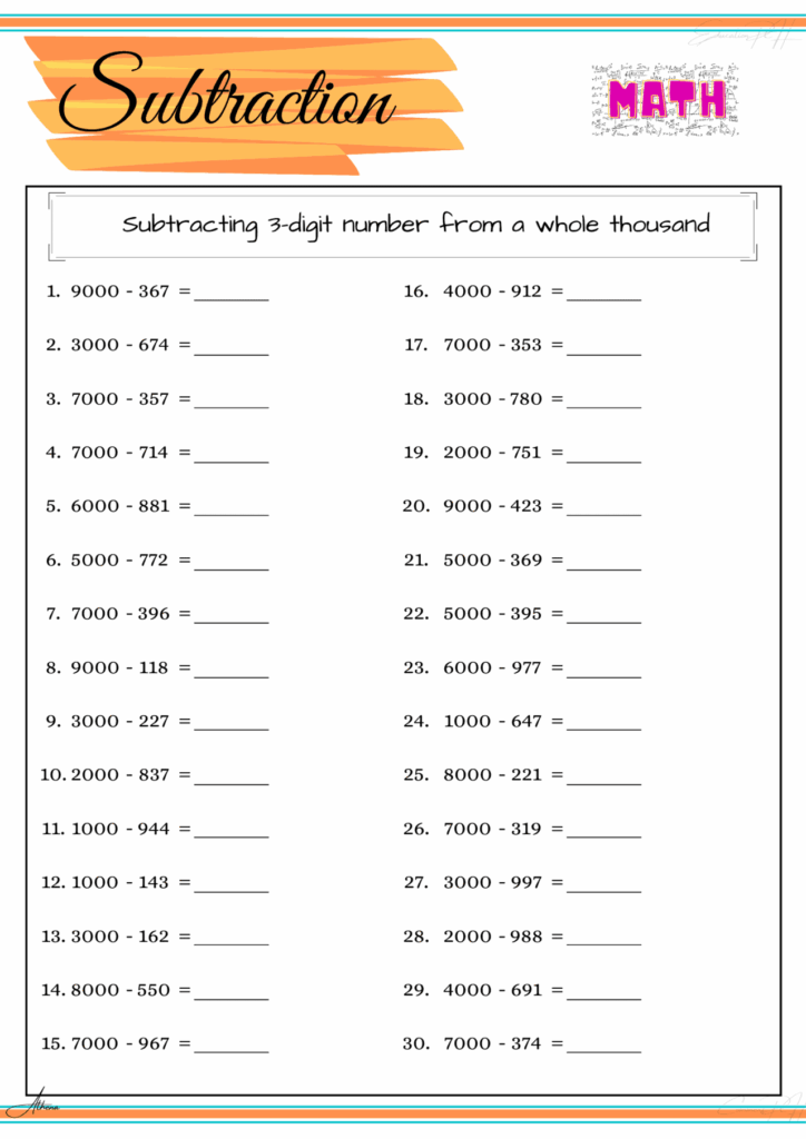 Mathematics Worksheet For Class 4 - Grade 4 Math Worksheet | Subtraction Part 4 - Education PH
