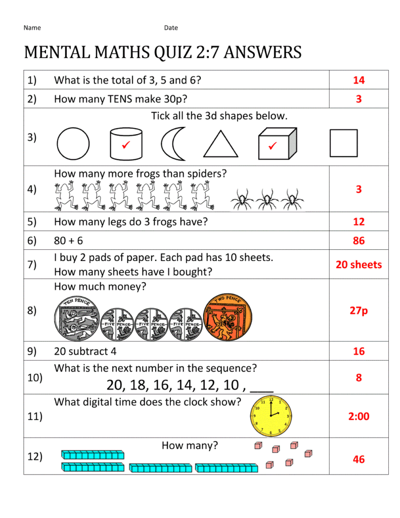 Maths for 7 Year Olds Worksheets | Learning Printable