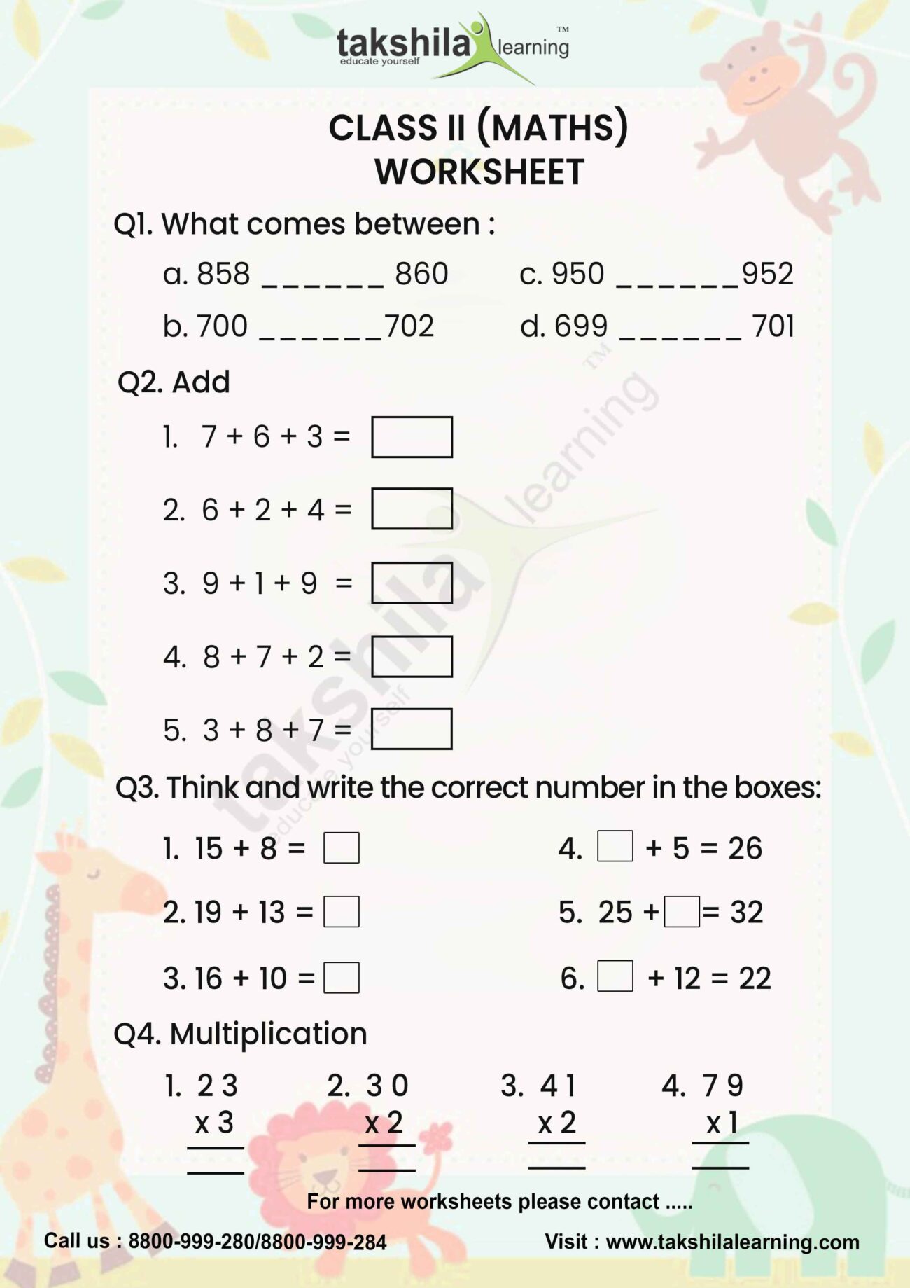 Maths Worksheet For Class 2 - addition worksheet Fun Worksheets For Kids, Math Addition Worksheets ...