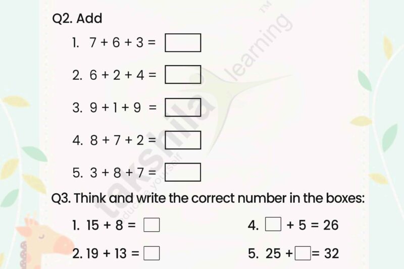 Maths Worksheet For Class 2