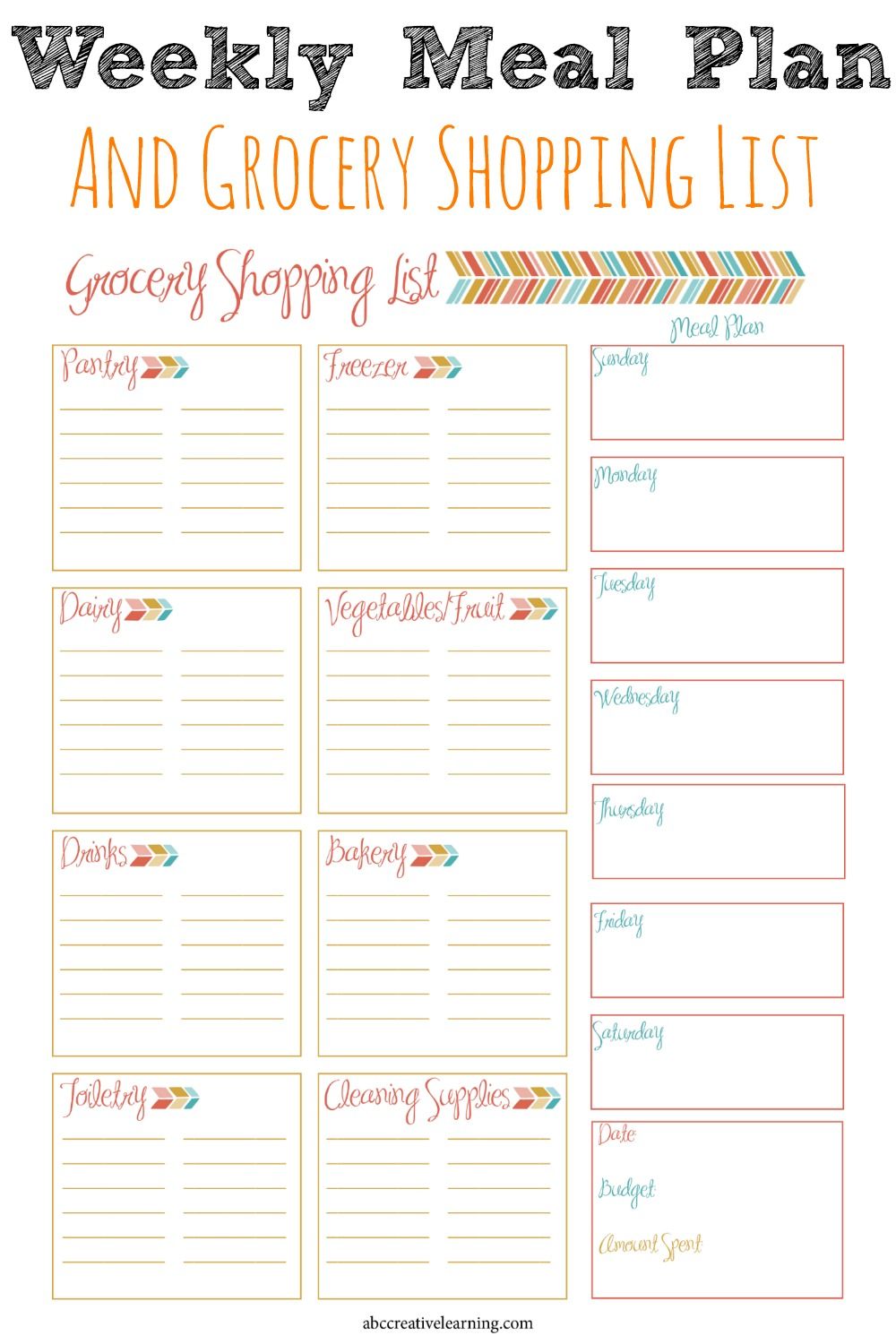 Meal Planner And Grocery List Free - Free Printable Weekly Meal Planner Template With Grocery List