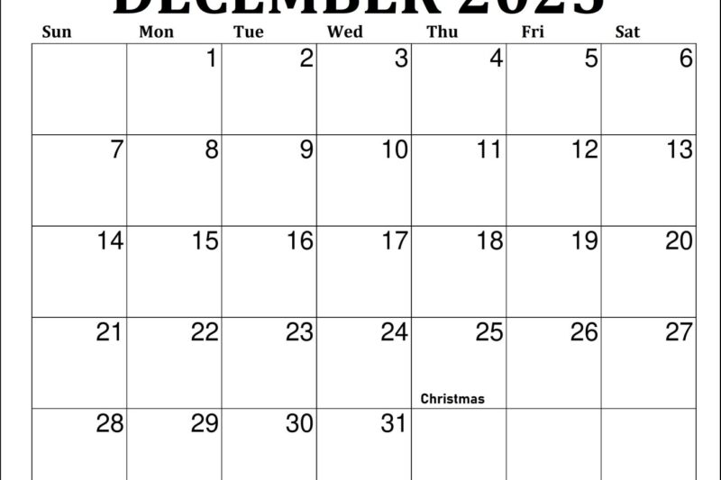Month Of December 2025 Printable Calendar