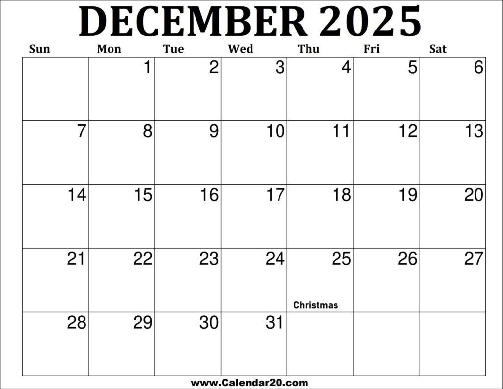 Monthly Blank Calendar December 2025 Monthly Blank Calendar December 2025