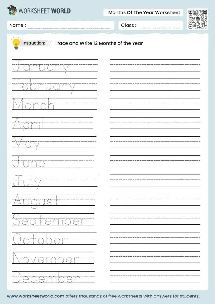 Months Of The Year Worksheets for Kindergarten – Tracing Activity Kindergarten worksheet for tracing the months of the year