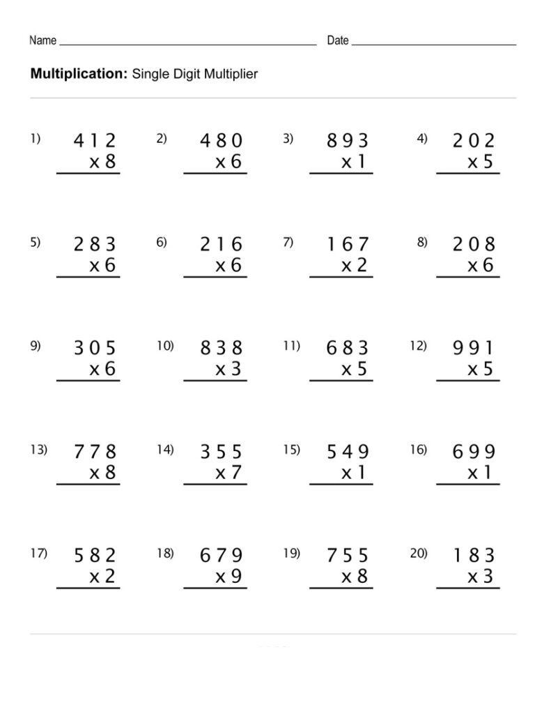 Multiplication. Fourth Grade Math Worksheets and Study Guides ...
