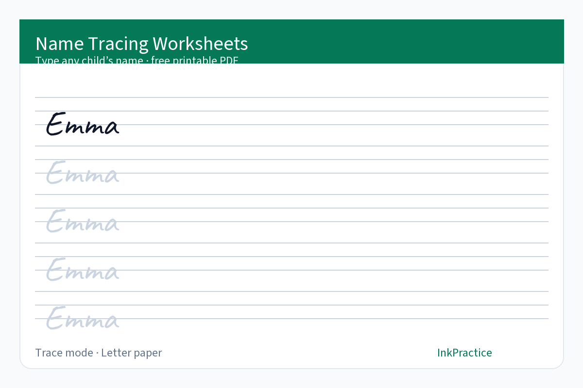 Name Practice Sheets With Lines - Cursive Practice Sheets – Free Printable Trace Pages | InkPractice