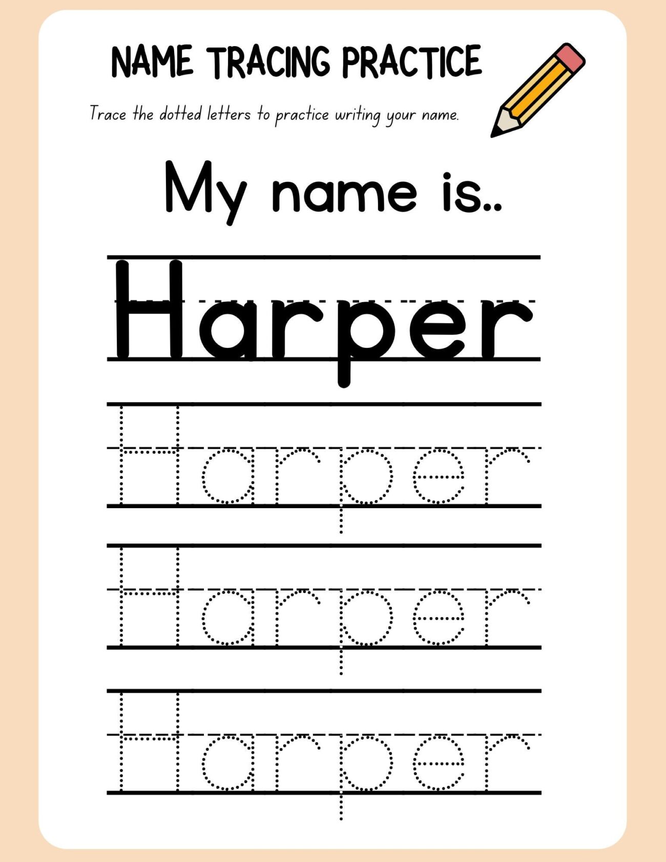 Name Tracers For Pre K - Pre-k Custom Name Tracing Worksheet - Etsy