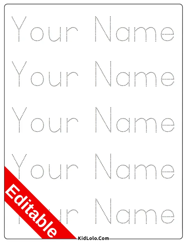 Simple editable name tracing worksheet with clear dotted lines for tracing